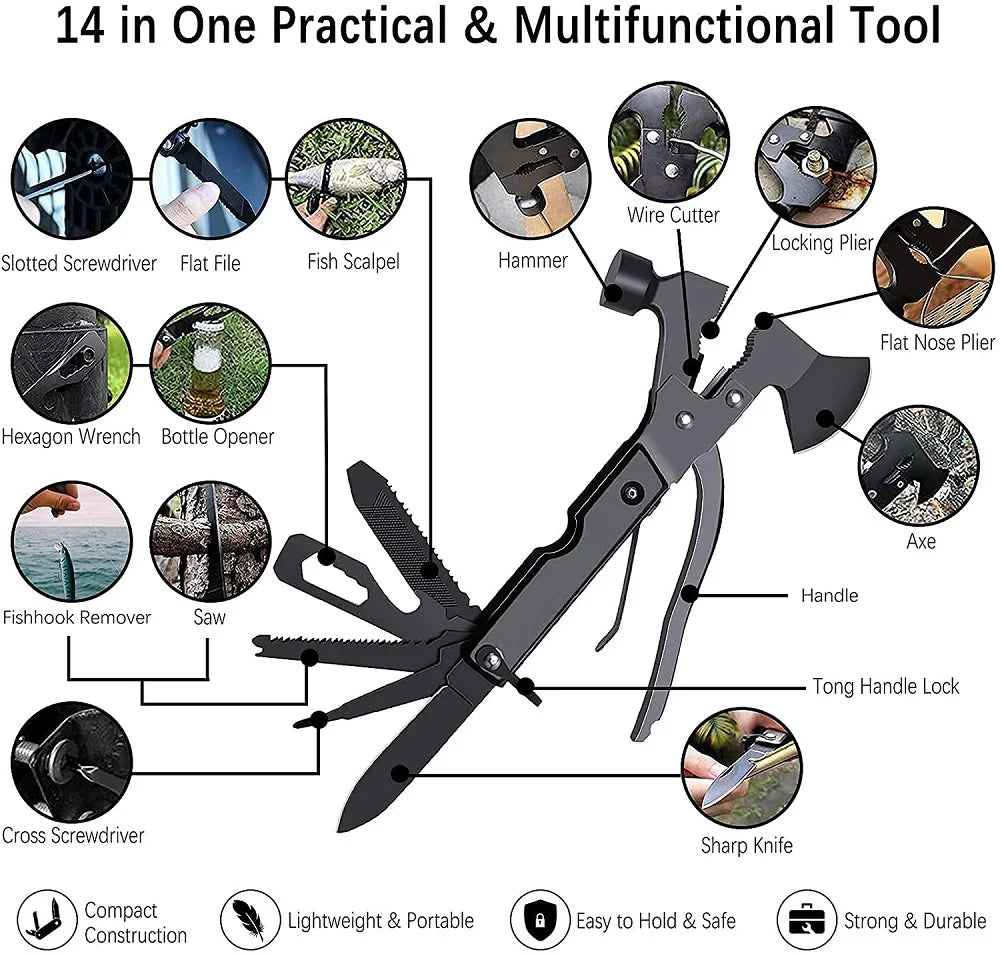 Emergency Survival Kit 30 In 1, Hammer multitool, knife, and more