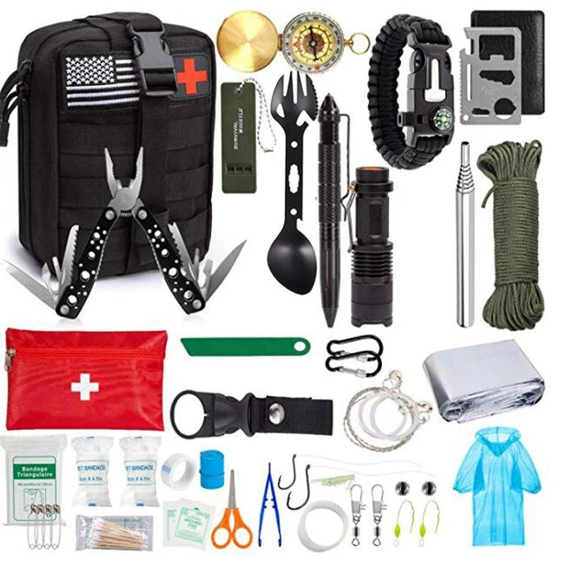 Survival Kit, flashlight, tactical pen, and more