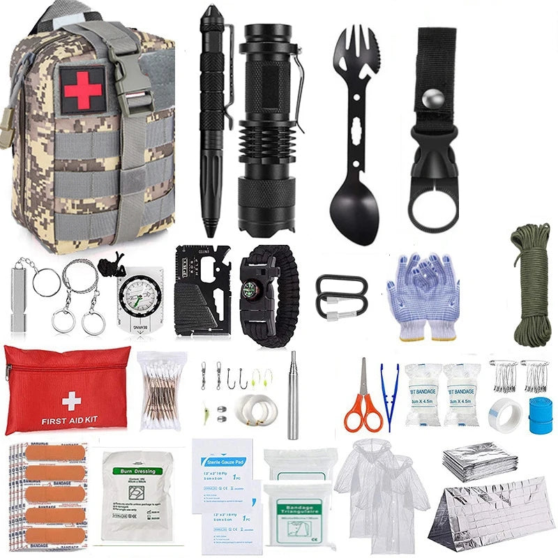 Survival Kit, flashlight, tactical pen, and more