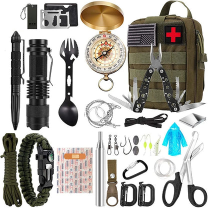 Survival Kit, flashlight, tactical pen, and more