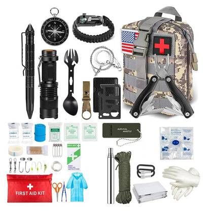 Survival Kit, flashlight, tactical pen, and more