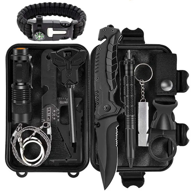 13 in 1 Survival Kit Toolkit, knife, flashlight, tactical pen, fire starter and more