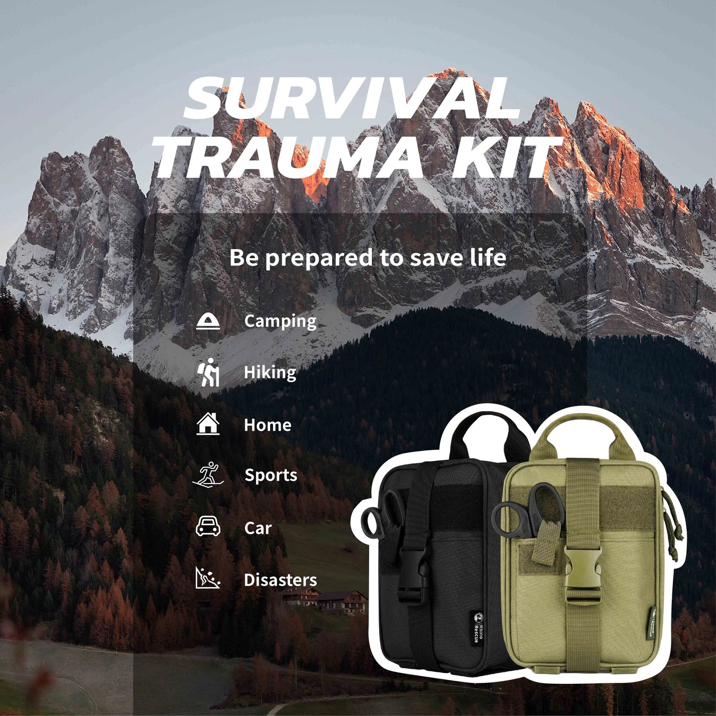 Rhino Rescue Outdoor Survival Gear Molle Bag Medical Emergency First Aid Kit Tactical Tourniquet Emergency Bandages for Go Bag