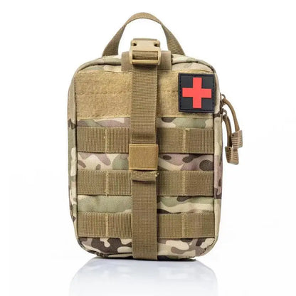 Survival First Aid Kit with Molle Pouch, Multitool, flashlight, tactical pen, and more