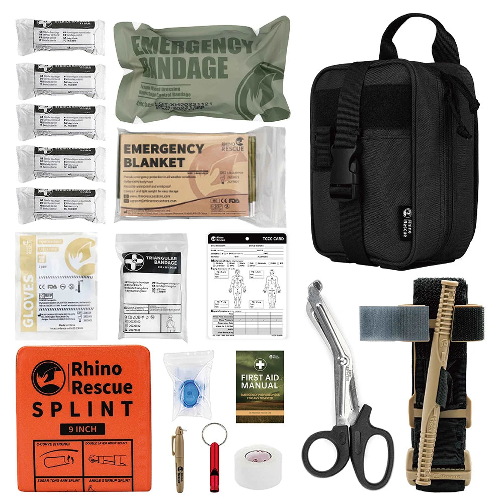 Rhino Rescue Outdoor Survival Gear Molle Bag Medical Emergency First Aid Kit Tactical Tourniquet Emergency Bandages for Go Bag