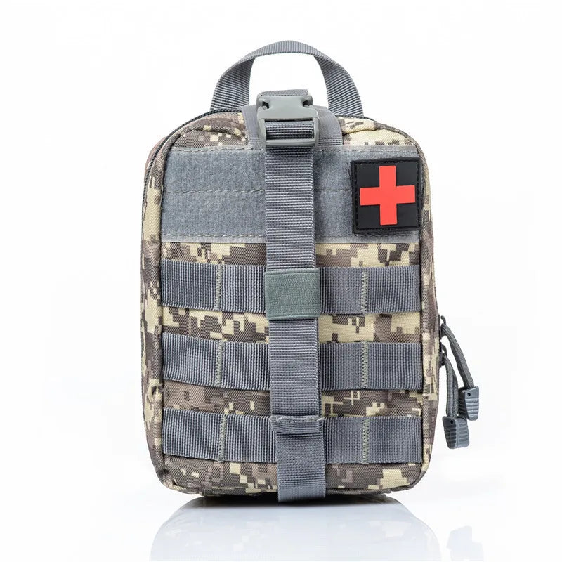 Survival First Aid Kit with Molle Pouch, Multitool, flashlight, tactical pen, and more