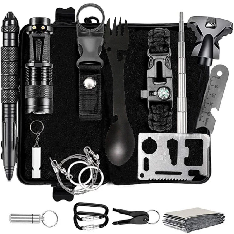 Survival Kit, flashlight, tactical pen, and more