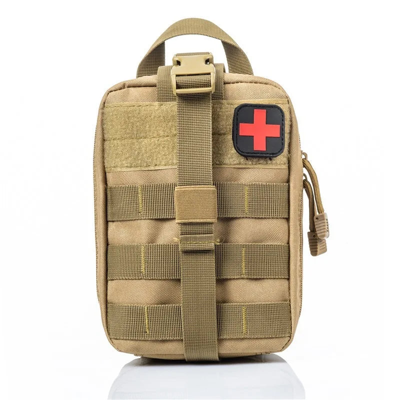 Survival First Aid Kit with Molle Pouch, Multitool, flashlight, tactical pen, and more