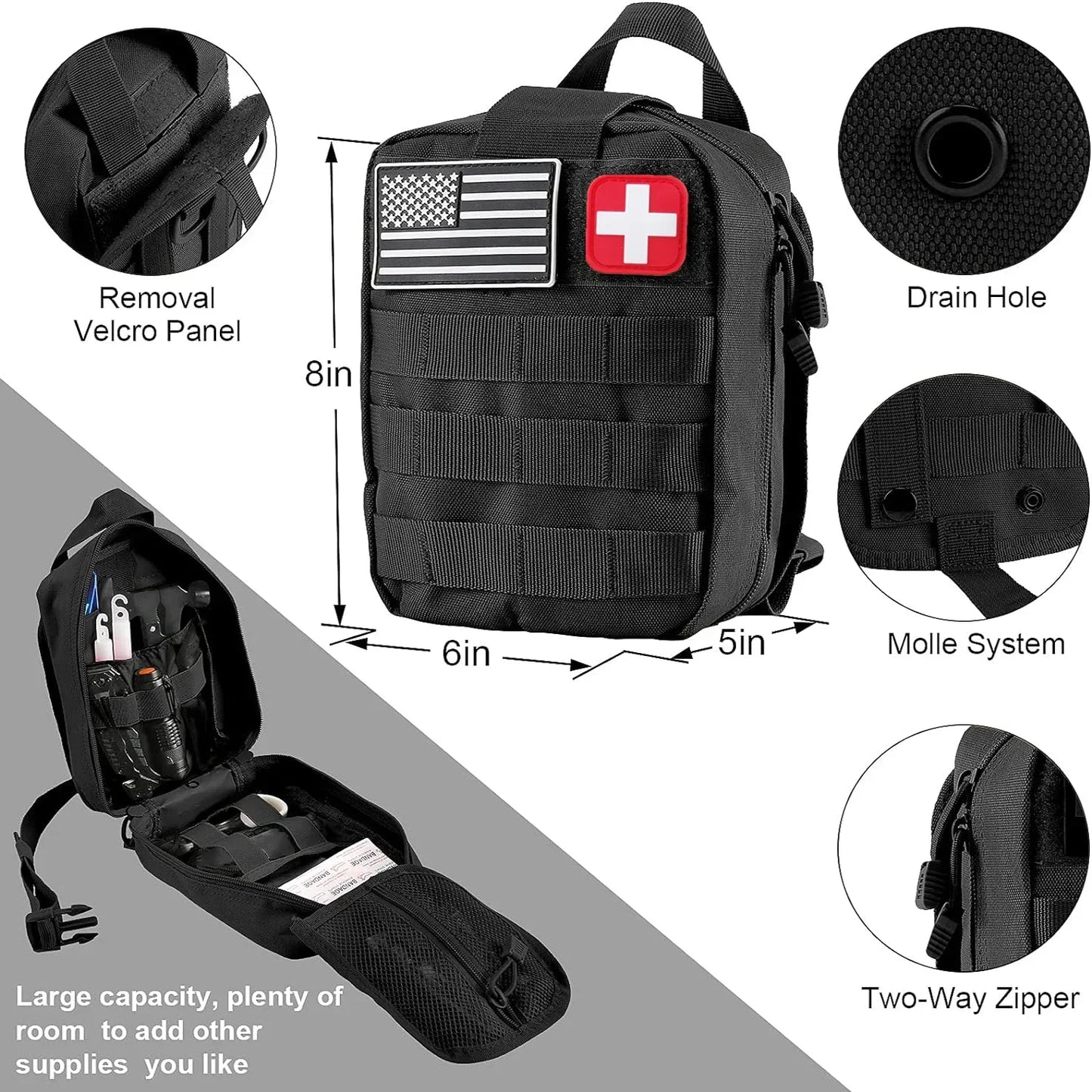 Survival Kit and First Aid Kit with Molle Pouch, knife, shovel, hammer multitool and more