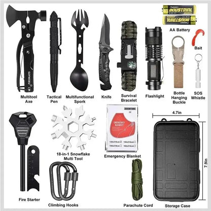 20 in 1 Emergency Survival Kit, Hammer multitool, knife, and more